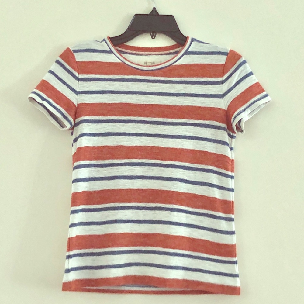 Madewell Blue and Orange Striped Tee